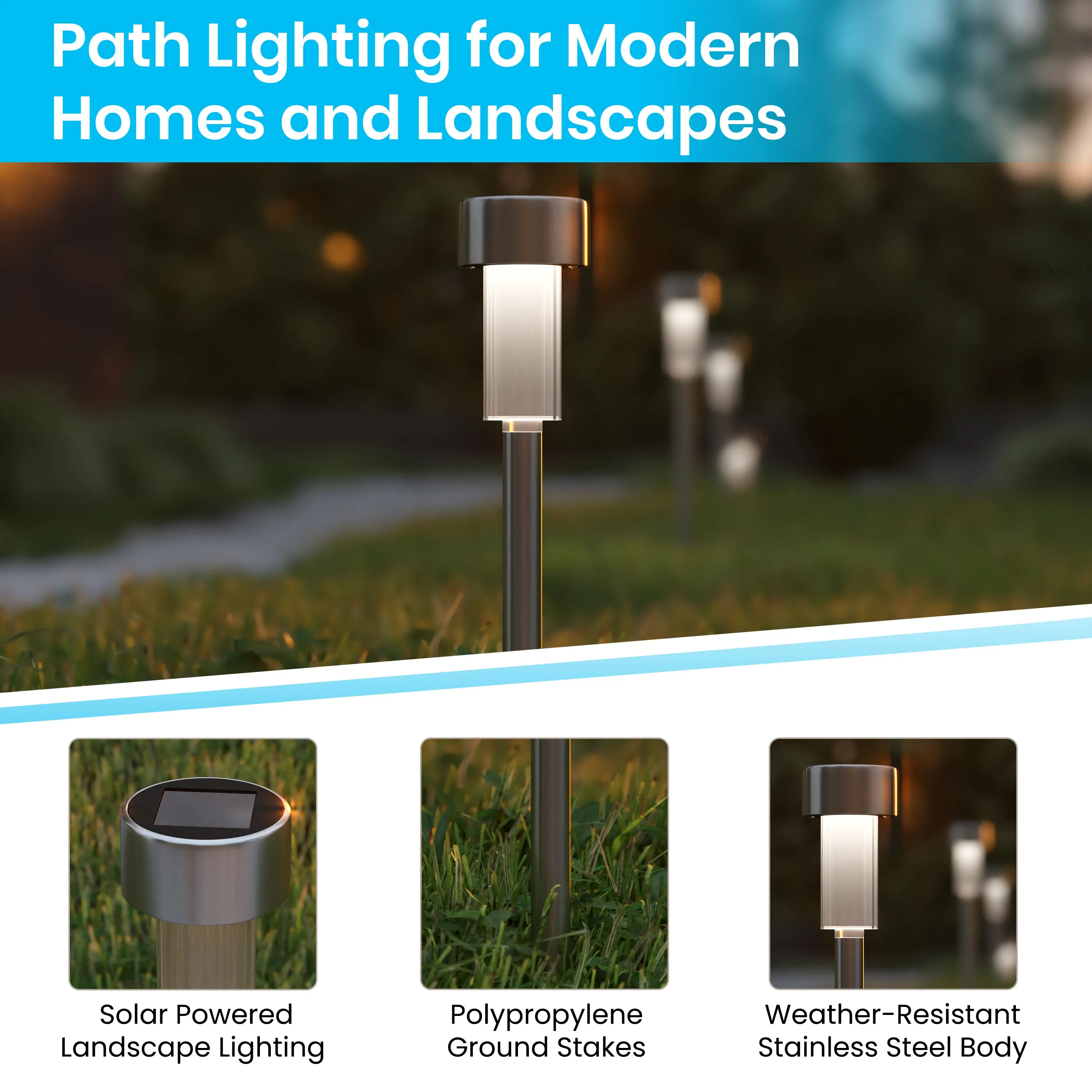 12 Pack Stainless Solar Lights DN-SL104-12-SS-GG