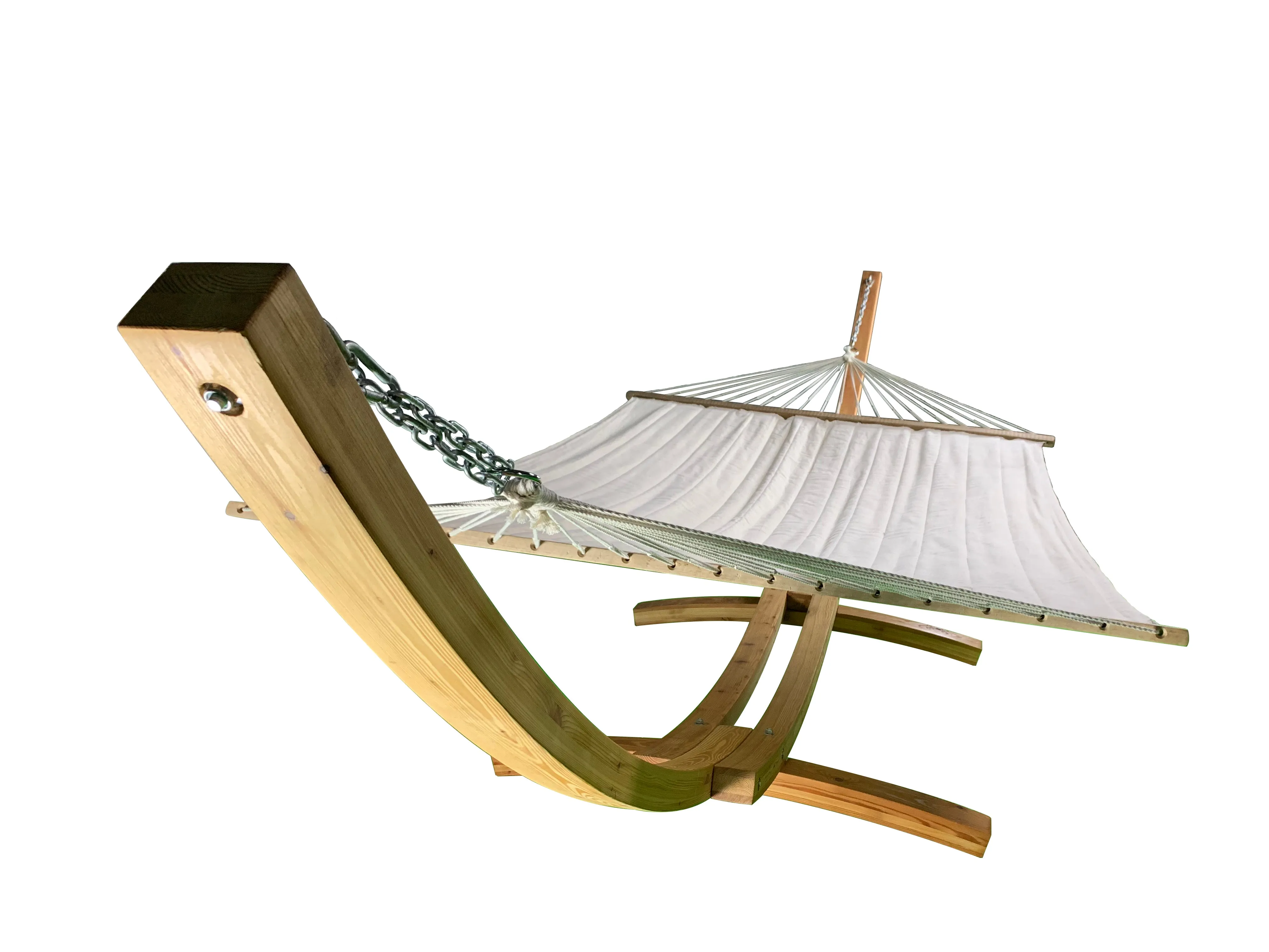 14 Ft. Wooden Arc Hammock Stand & Quilted Hammock Bed.