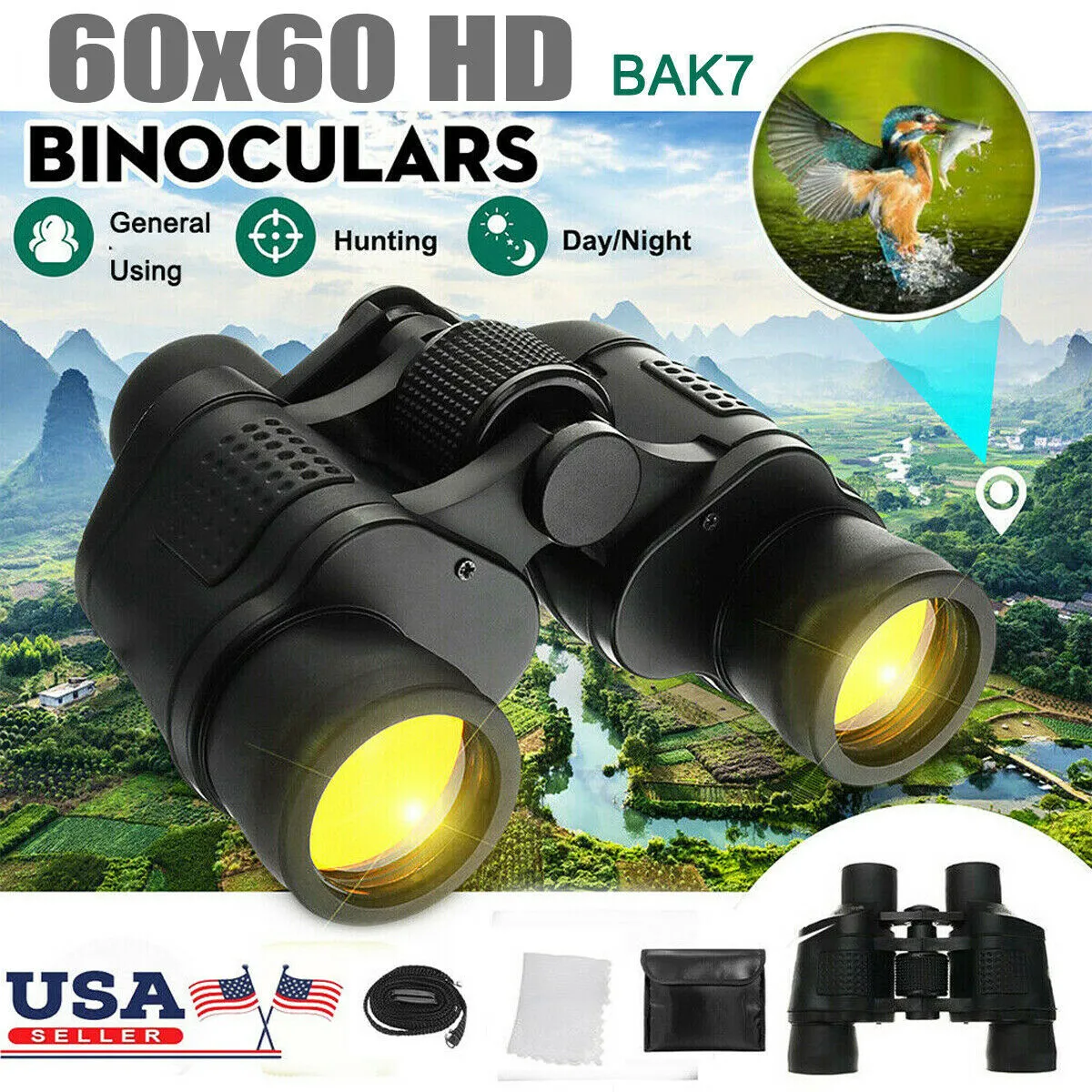 60x60 High Power Binoculars With Coordinates Portable Telescope