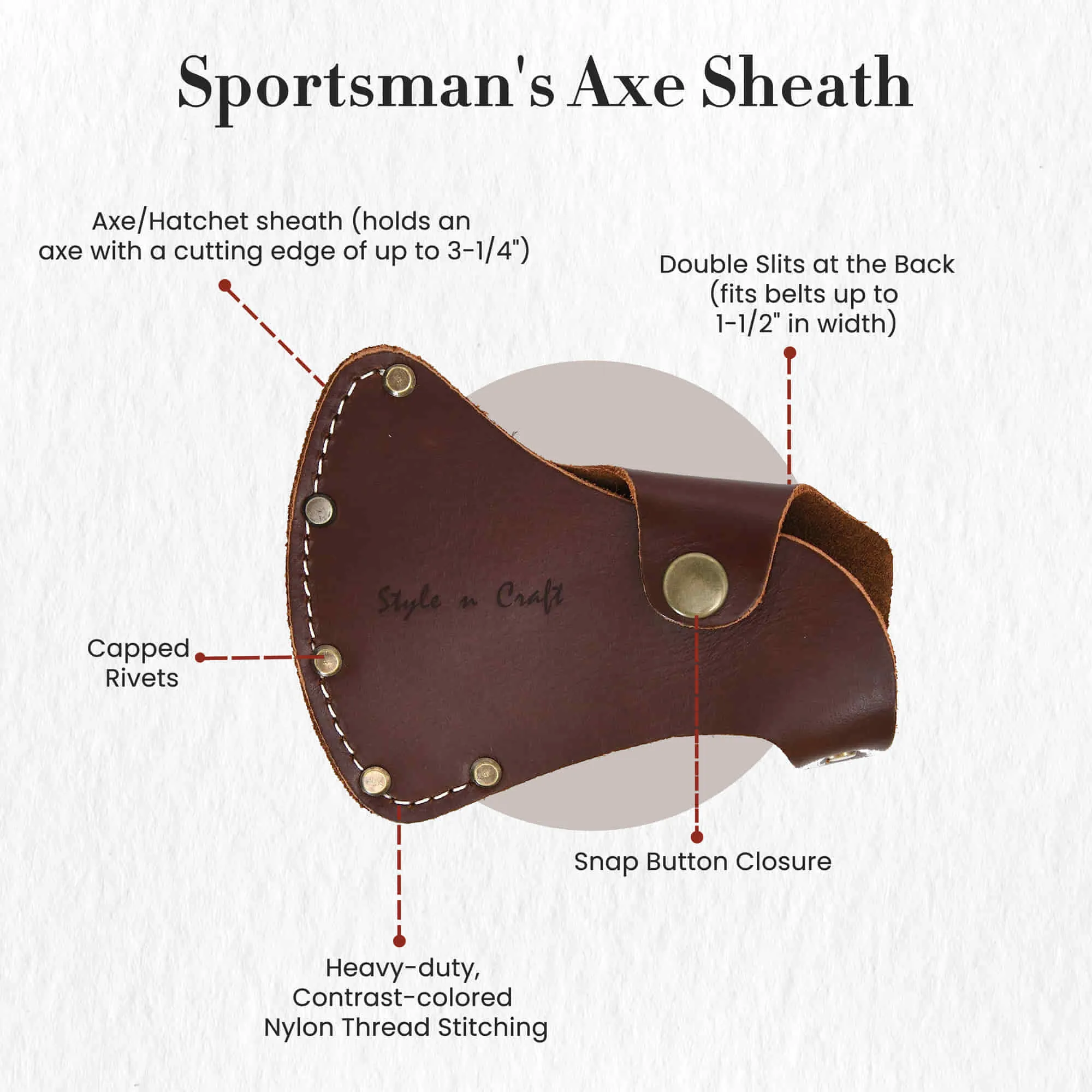 98026 - Sportsman's Axe Sheath in Dark Tan Heavy Full Grain Leather | Style n Craft