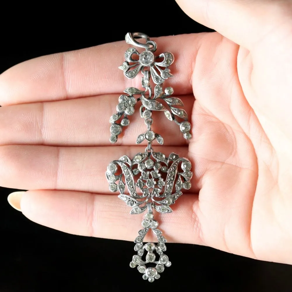 Antique Victorian Large Drop Paste Stone Pendant Silver Circa 1900