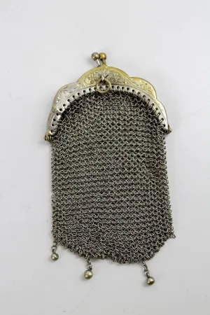 Antique Victorian Silver Chainmail Coin Purse with Kiss Clasp