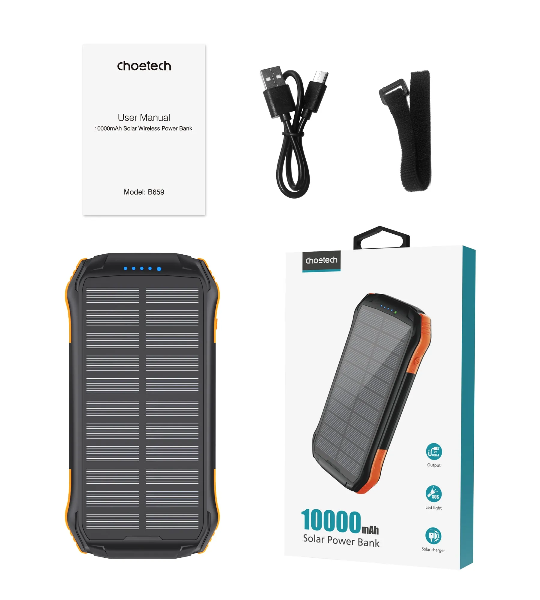 B659 Choetech 10,000mAh Solar Power Bank