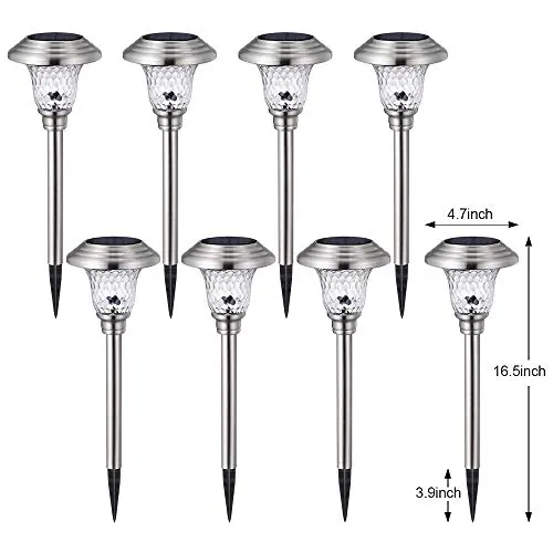 BEAU JARDIN 8 Pack Solar Pathway Lights Waterproof,Landscape Path Lights, Supper Bright Up to 12 Hrs,Stainless Steel Auto On/Off Solar Powered Garden Lighting for Yard Patio Walkway BG1671