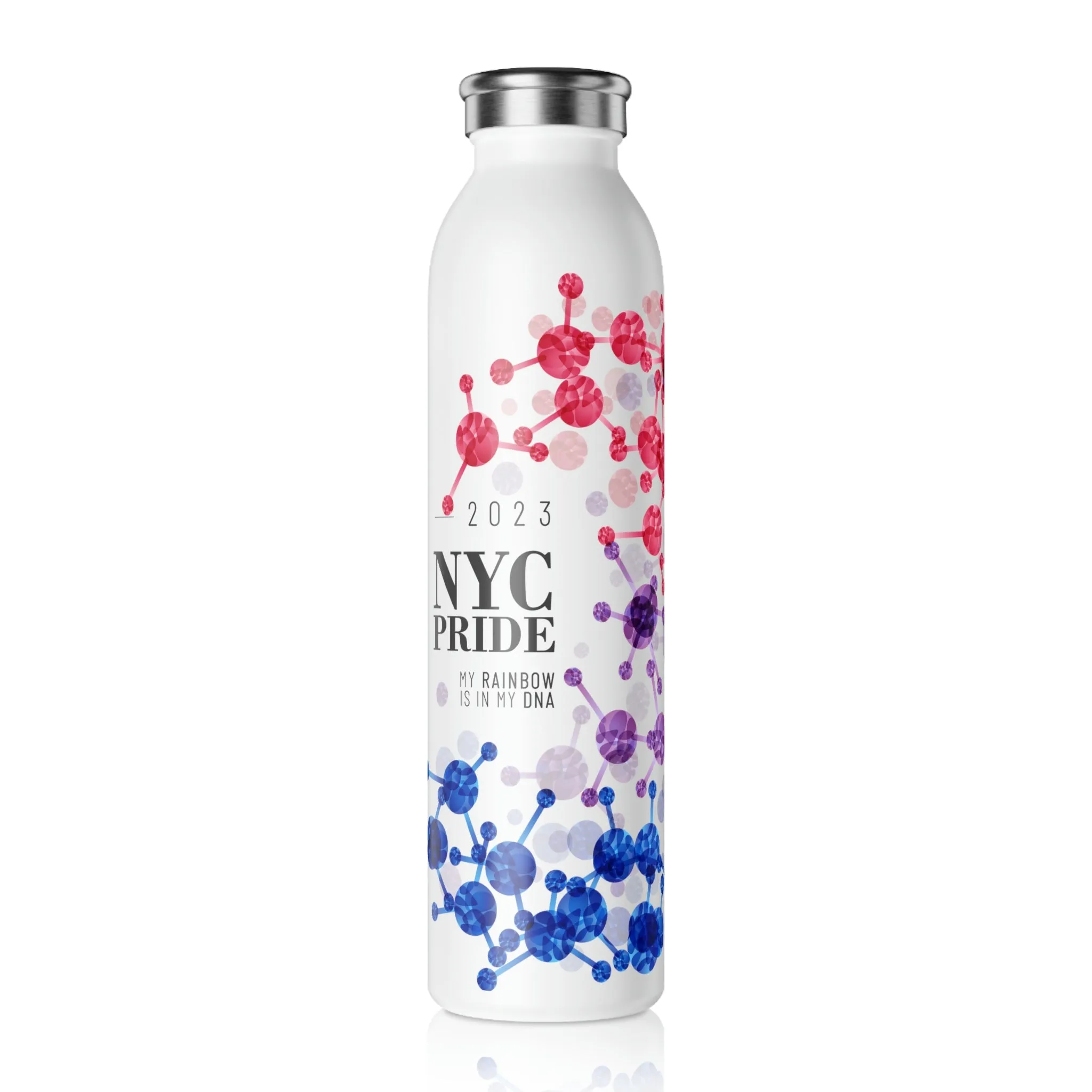 Bisexual Flag 2023 Pride, Slim Water Bottle NYC Pride - My Rainbow is In My DNA