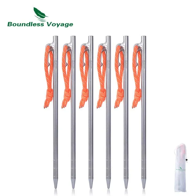 Boundless Voyage 6 Pcs Tent Pegs Aluminium Titanium Tent stakes Windproof Outdoor Traveling Tent Accessories 20 24 30 35 40 cm