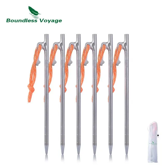 Boundless Voyage 6 Pcs Tent Pegs Aluminium Titanium Tent stakes Windproof Outdoor Traveling Tent Accessories 20 24 30 35 40 cm