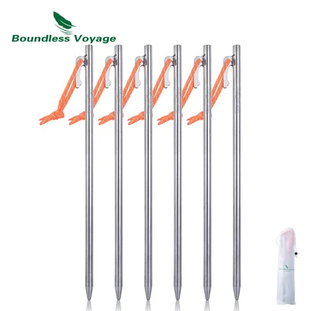 Boundless Voyage 6 Pcs Tent Pegs Aluminium Titanium Tent stakes Windproof Outdoor Traveling Tent Accessories 20 24 30 35 40 cm