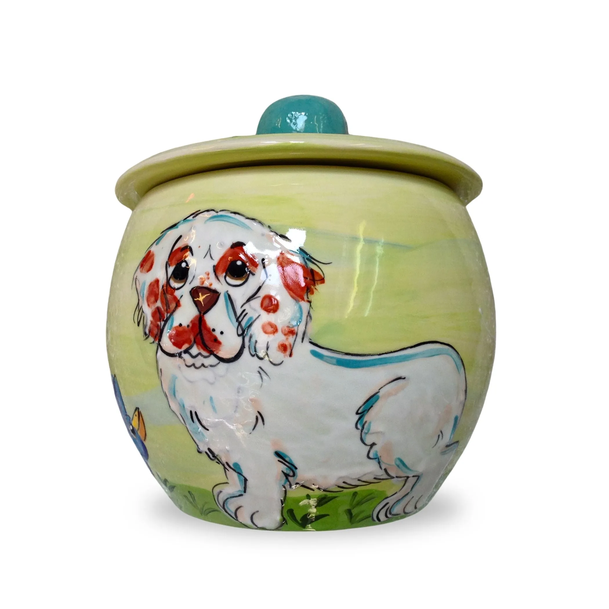 Clumber Spaniel Ceramic Delight - Customizable Dog Treat Jar by Debby Carman