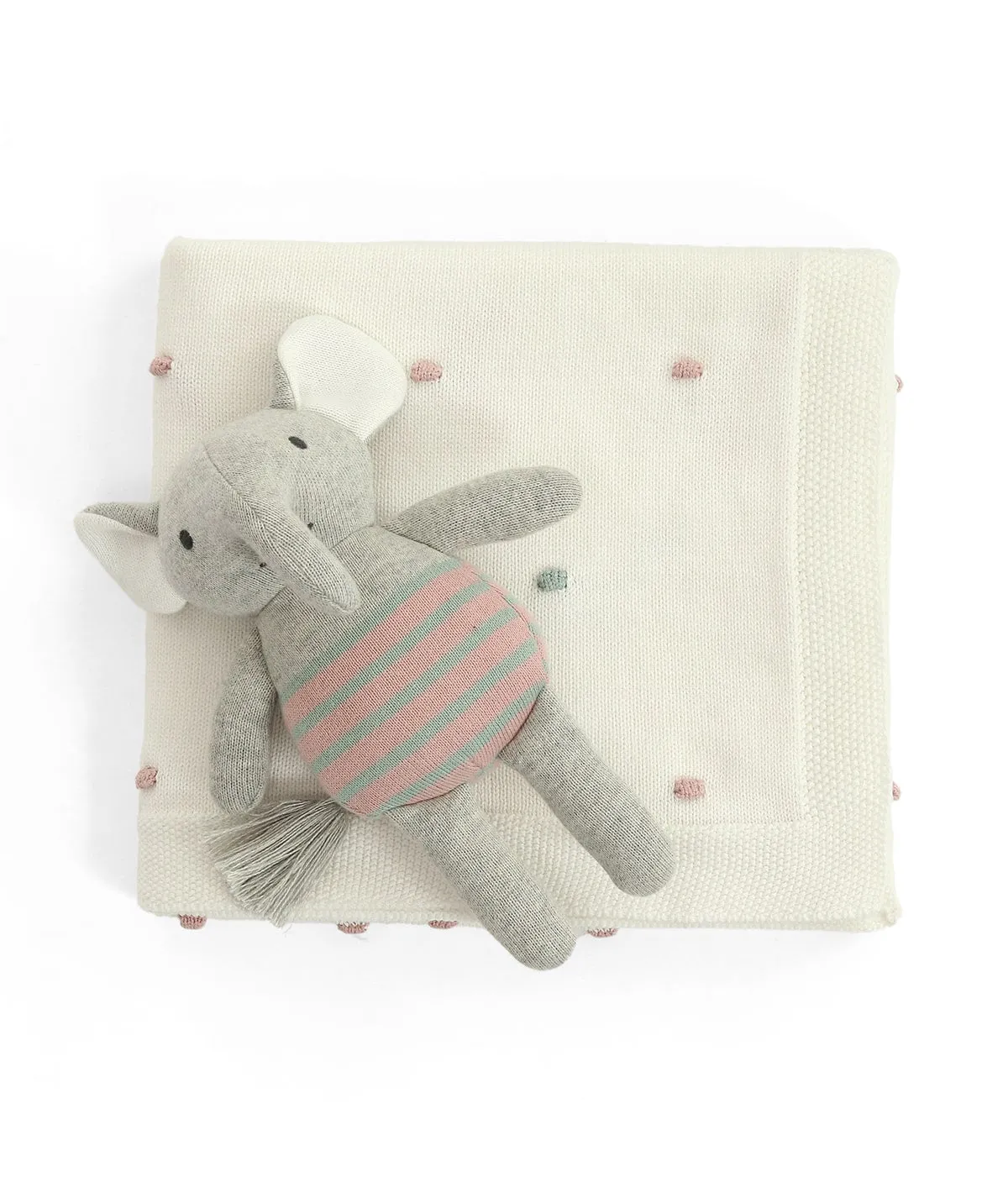 Cute as a Button Gift Bundle- (Set of 2 - Blanket & Elephant Rattle) in Ivory Color