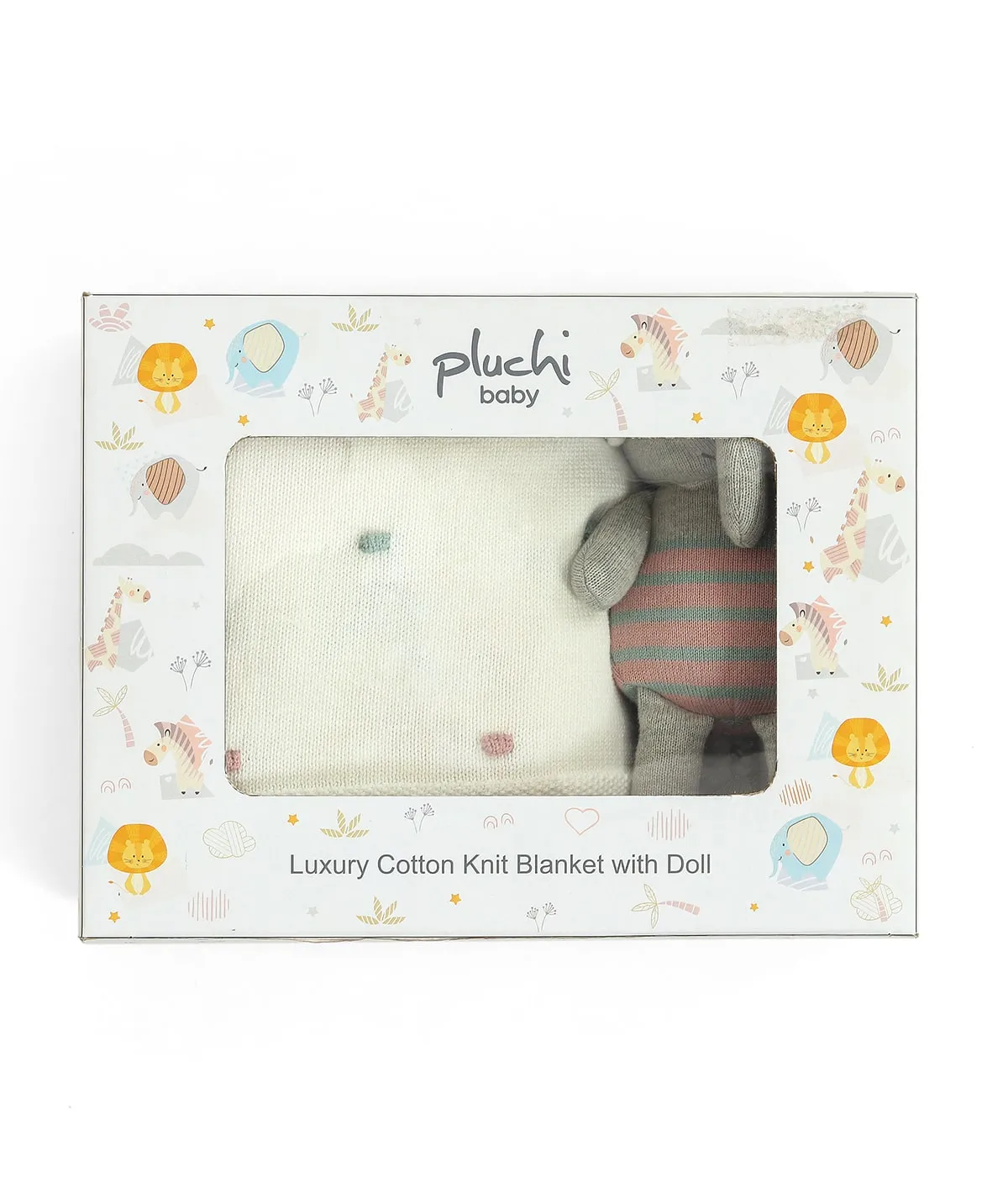 Cute as a Button Gift Bundle- (Set of 2 - Blanket & Elephant Rattle) in Ivory Color