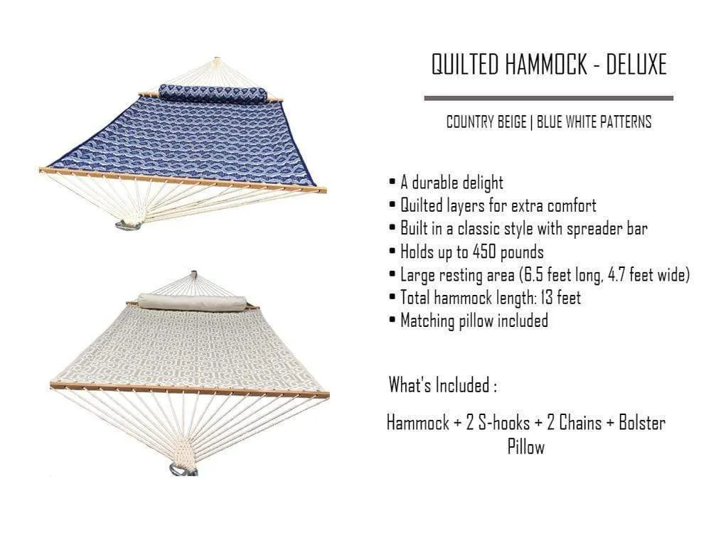 Deluxe Quilted Hammock with Bamboo Stand