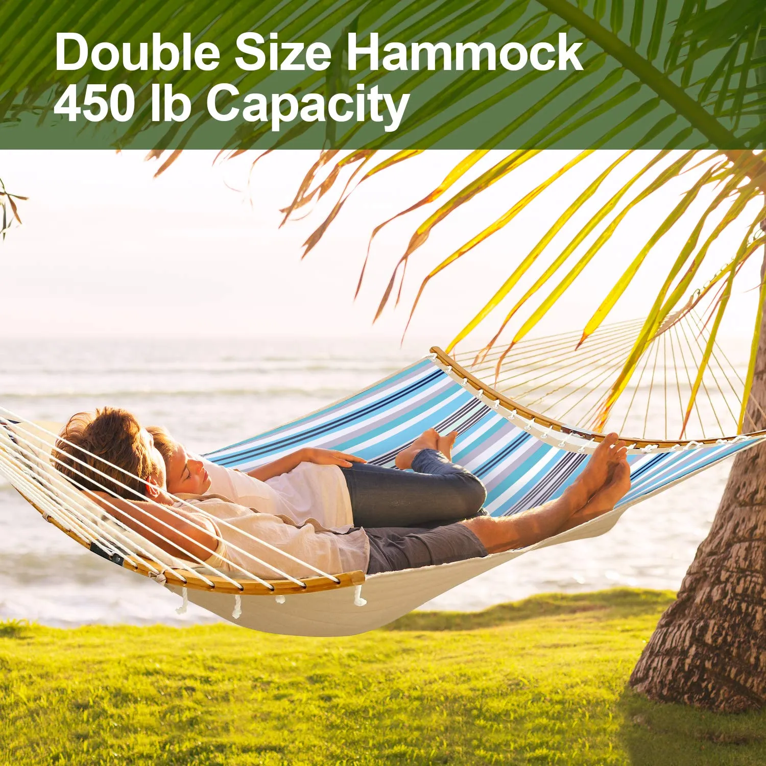 Double Hammock with Detachable Pillow Indoor & Outdoor Use - Ohuhu