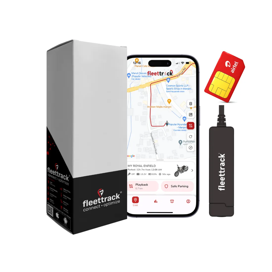 Fleettrack - Wired Hidden GPS Tracker (Live Location   Engine ON/Off Alerts) for Car, Bike, EV, Scooty, Truck, Bus | Anti-Theft | Towing Alerts | 12 Months SIM Data