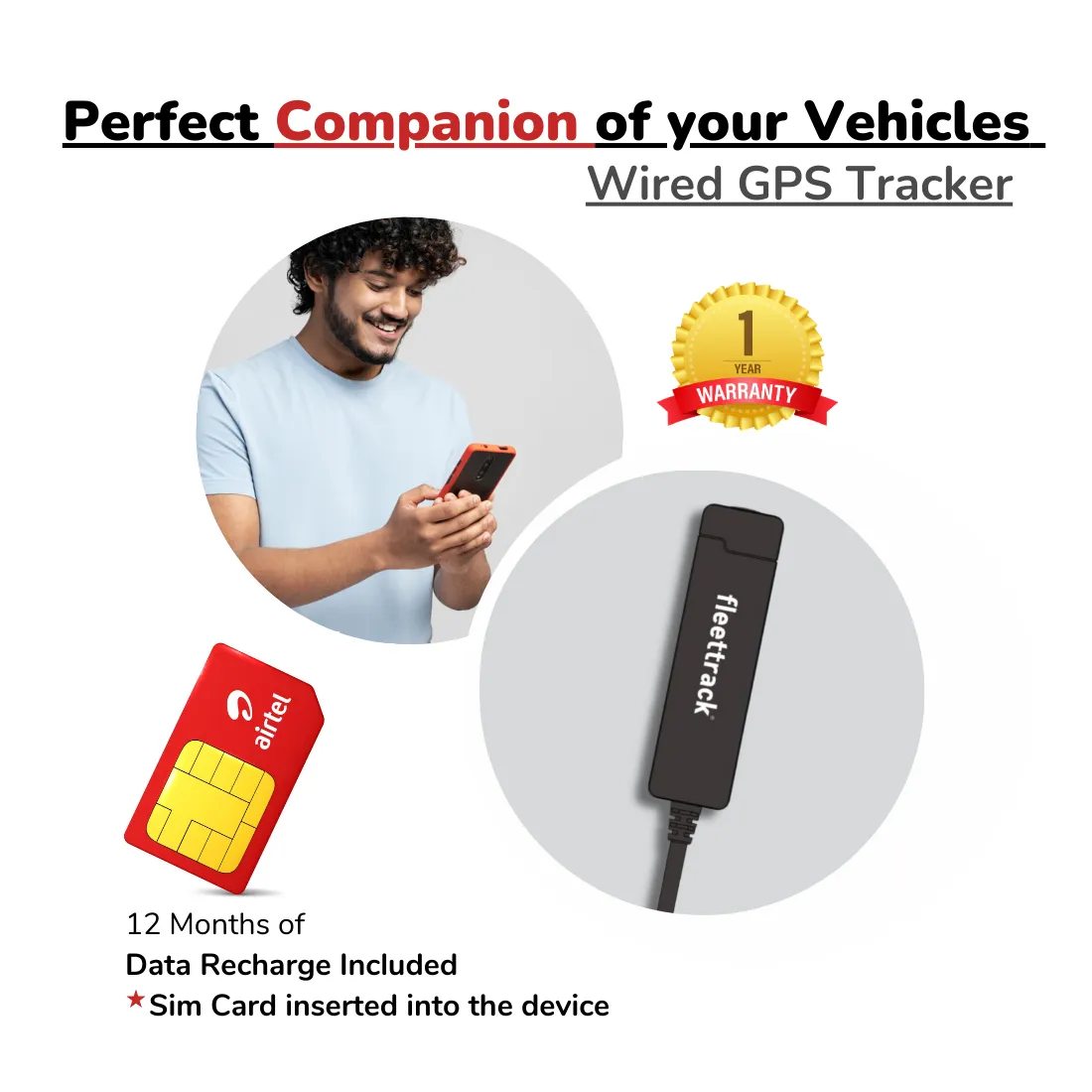 Fleettrack - Wired Hidden GPS Tracker (Live Location   Engine ON/Off Alerts) for Car, Bike, EV, Scooty, Truck, Bus | Anti-Theft | Towing Alerts | 12 Months SIM Data