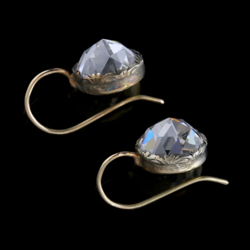 Georgian Briolette Paste Earrings 18Ct Gold Silver