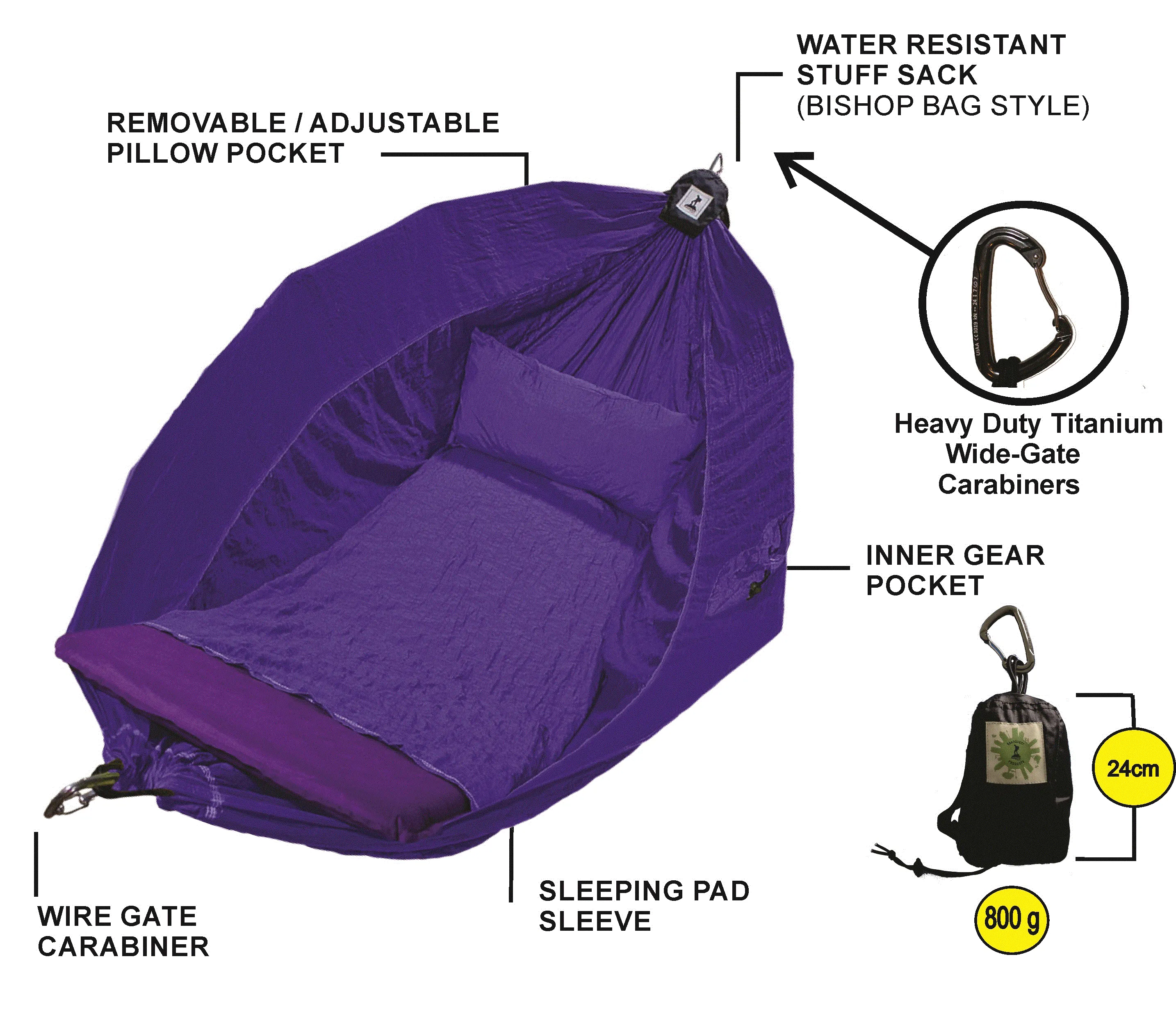 Hammock Adventurers Single 100% Parachute Material Deep Purple