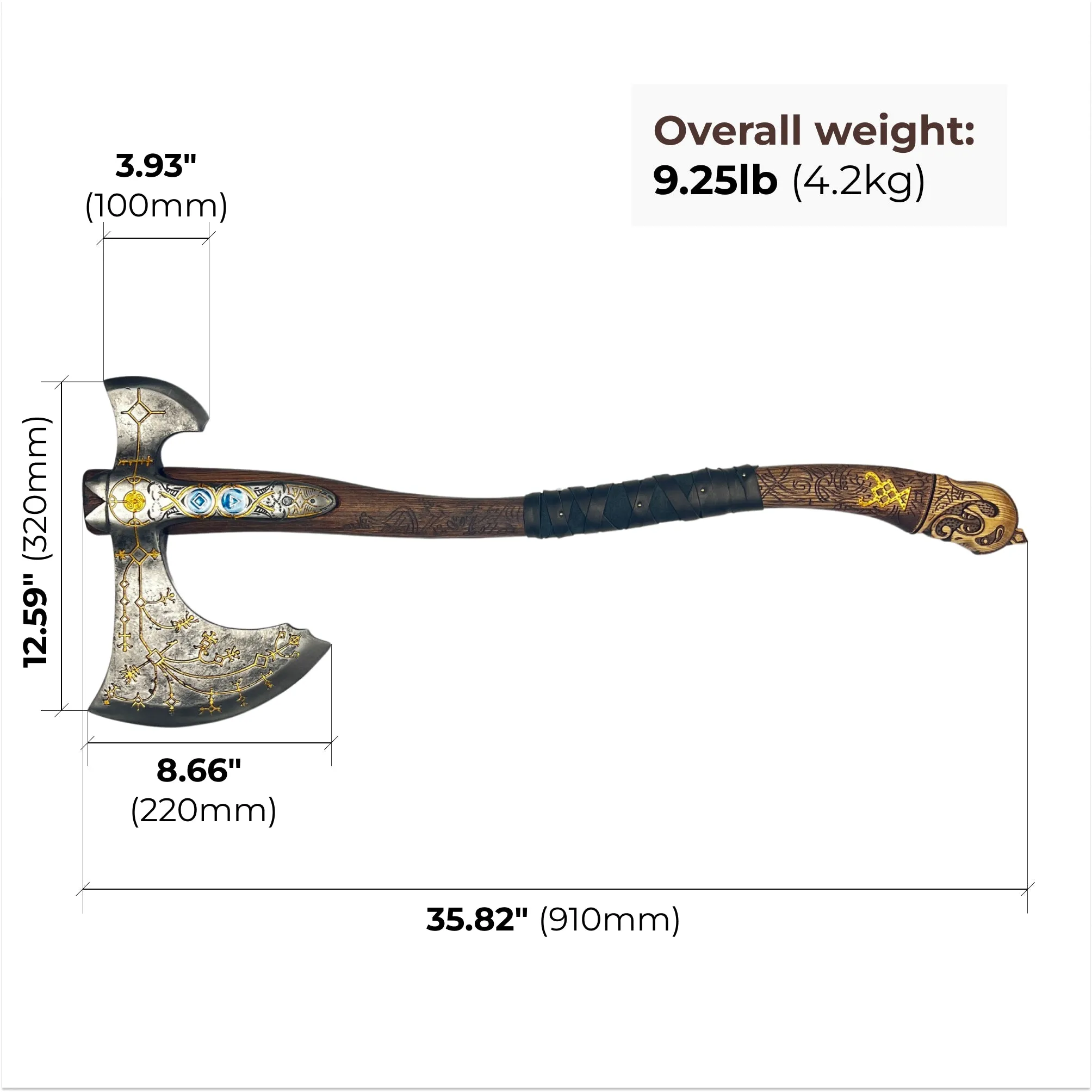 Handforged Leviathan Decorated Replica Axe - Gold