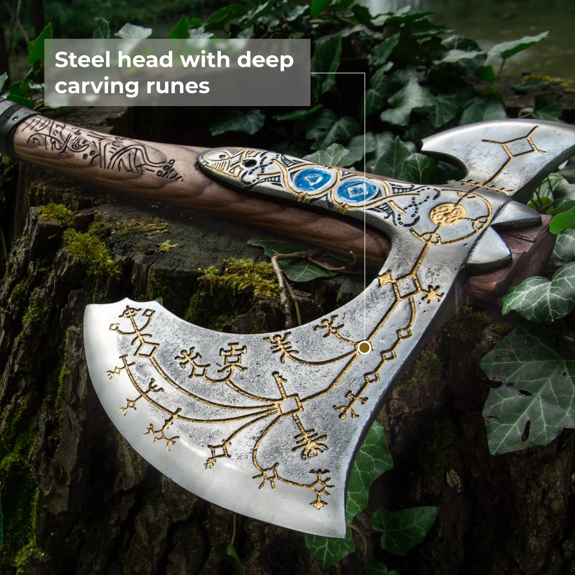 Handforged Leviathan Decorated Replica Axe - Gold