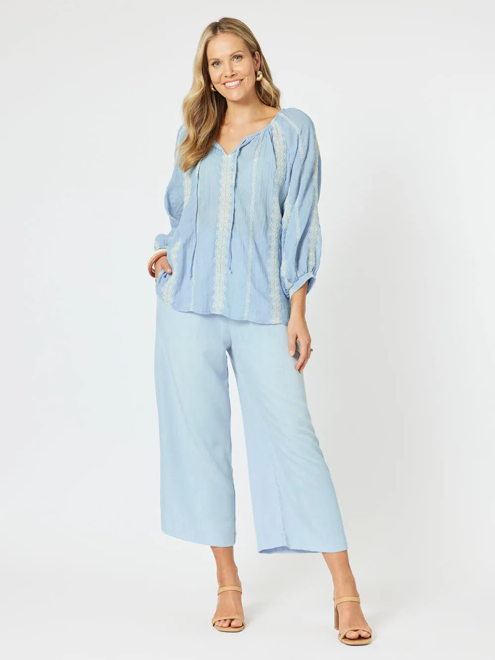 Harlow Wide Leg Pant - Blue