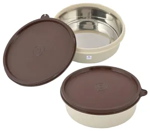 Heart Home Microwave Safe Inner Steel Lunch Container, 800ml (Cream & Brown)-HS42KUBMART25136