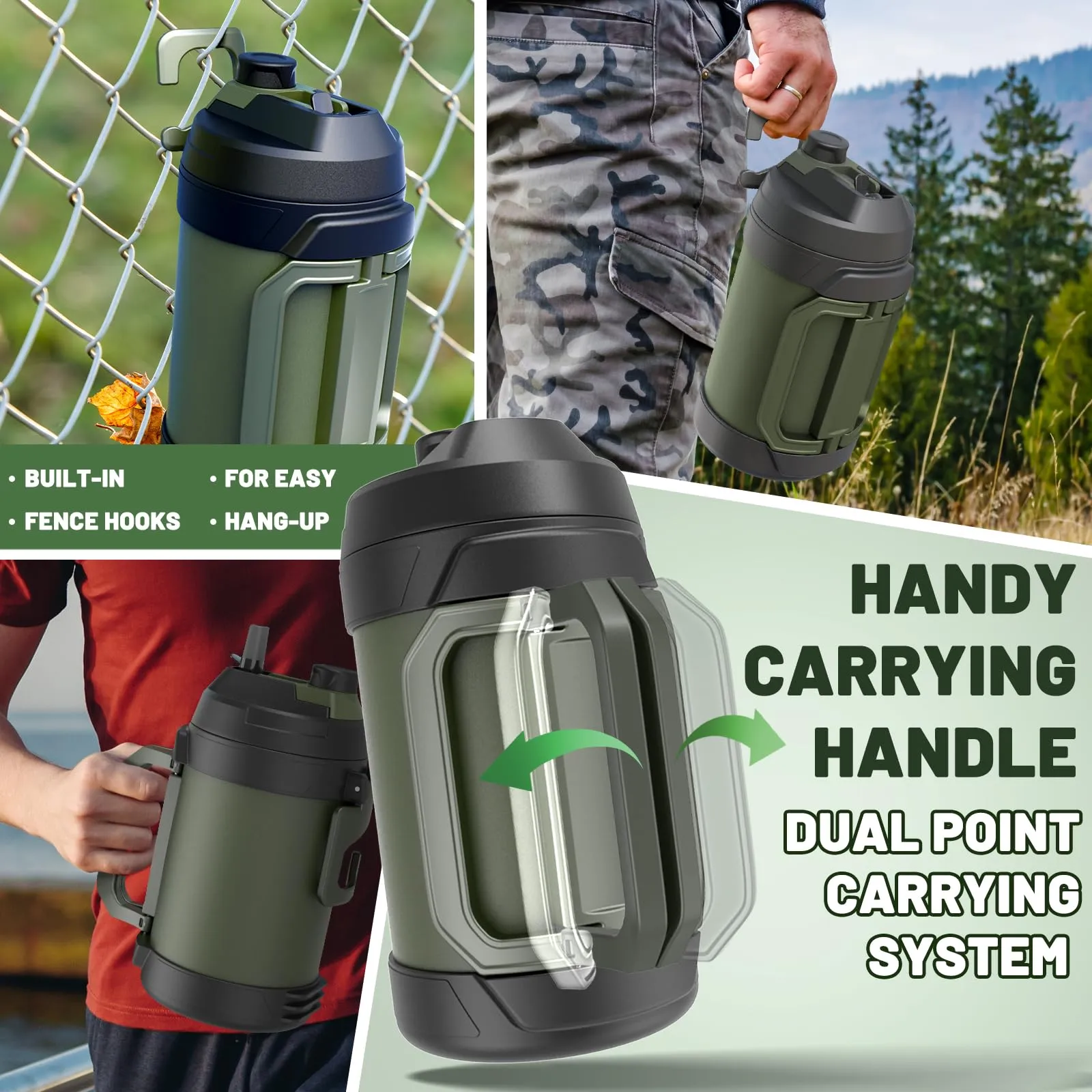 Hydraful Gallon Jug, Large Insulated Stainless Steel Sports Water Jug, Water Jug, 115oz Large Triple Wall Vacuum Insulation Water Bottle-Keeps Cold up to 48 Hrs-Sweat Proof,for Gym, Hiking & Camping