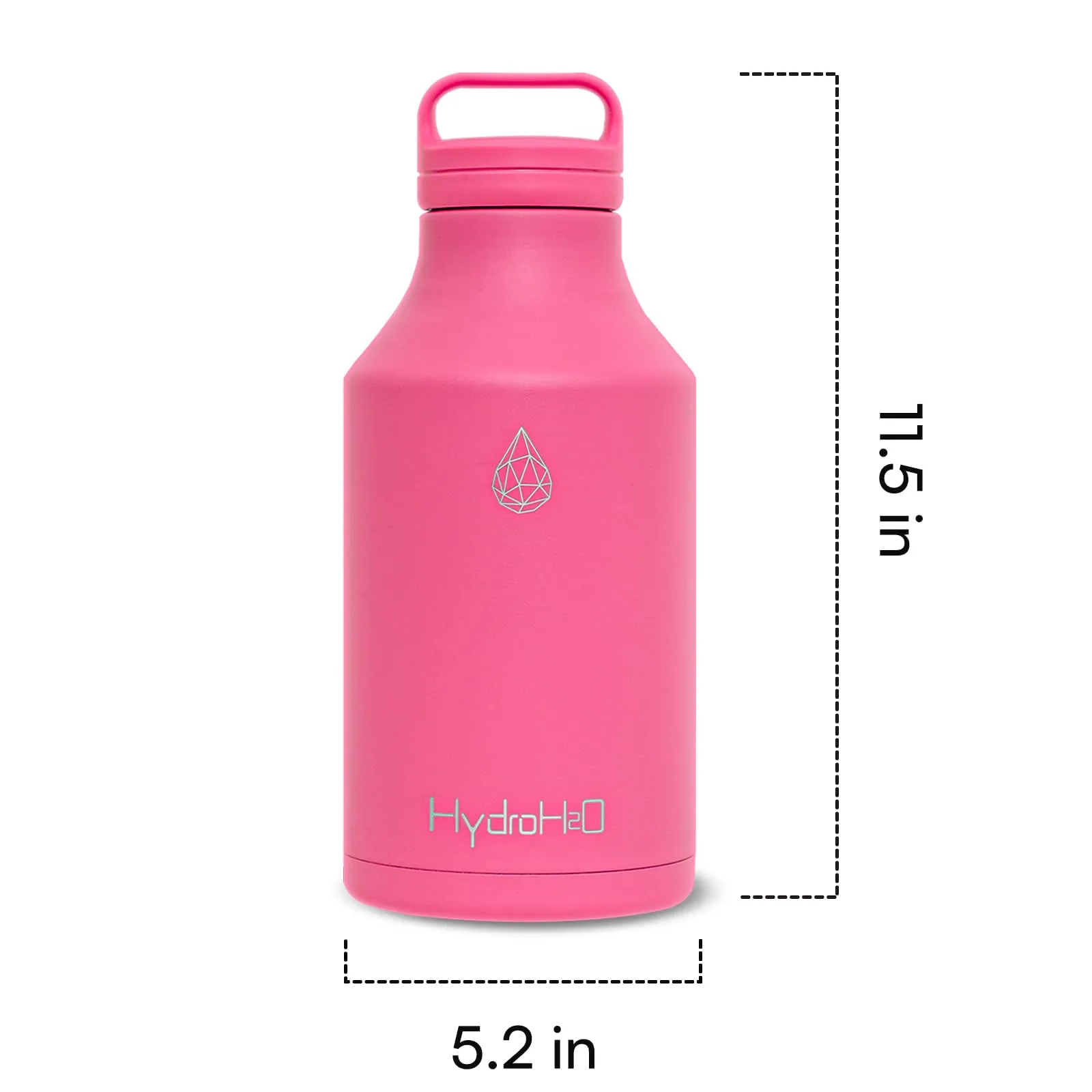 HYDRO H2O 64 oz Stainless Steel Water Bottle, 1/2 gallon Vacuum Insulated Water Bottle, BPA-Free Metal Flask,Lightweight Double Wall Large Thermos for camping,sports,Gym, (Half Gallon Pink)