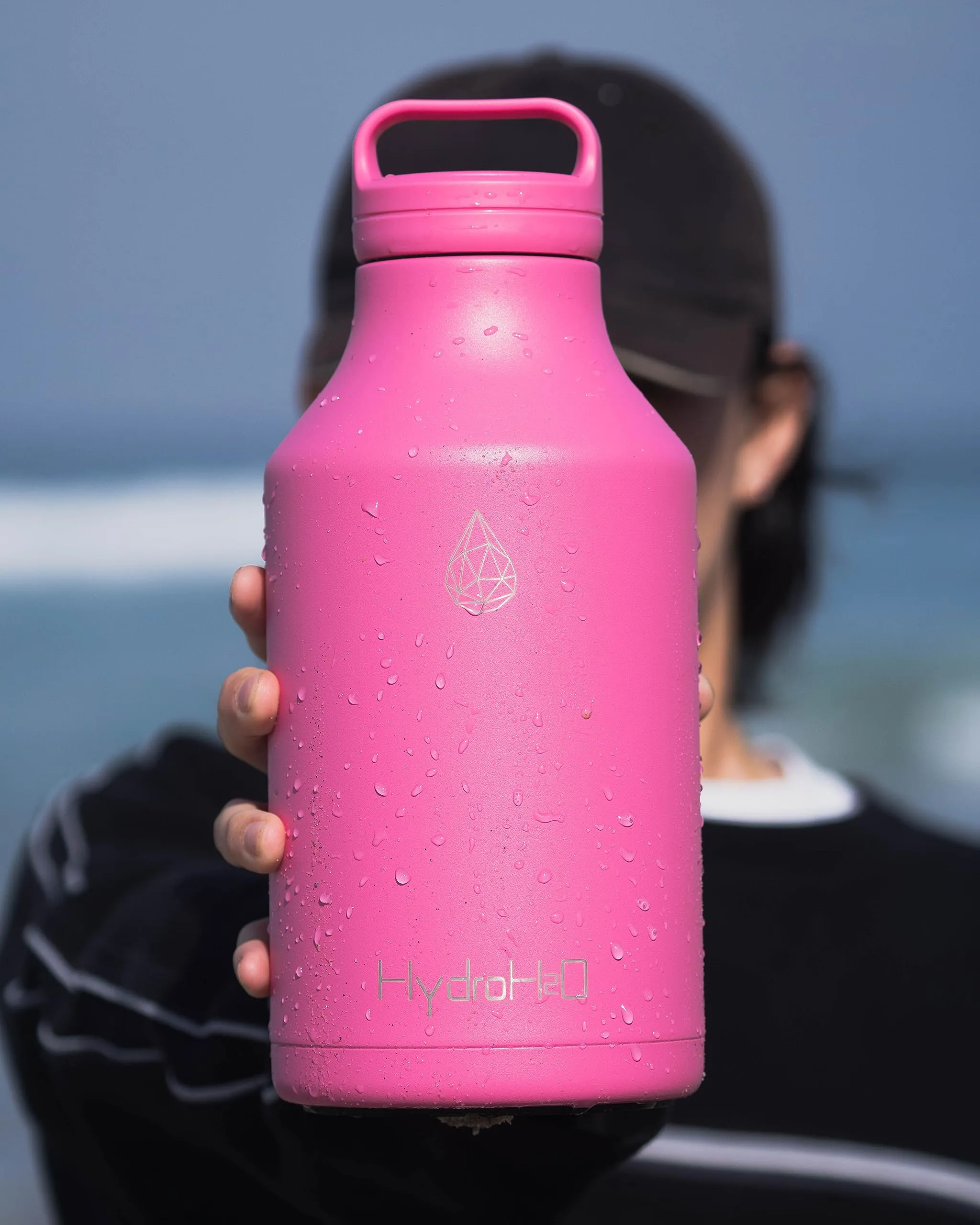 HYDRO H2O 64 oz Stainless Steel Water Bottle, 1/2 gallon Vacuum Insulated Water Bottle, BPA-Free Metal Flask,Lightweight Double Wall Large Thermos for camping,sports,Gym, (Half Gallon Pink)