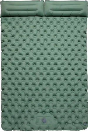 Inflatable Sleeping Mat with Built-In Pillow and Pump _ Green