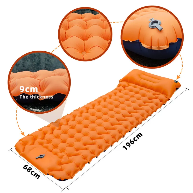 Inflatable Travel Camping Mattress Sleep Rest Pillow Pump Outdoor Pad