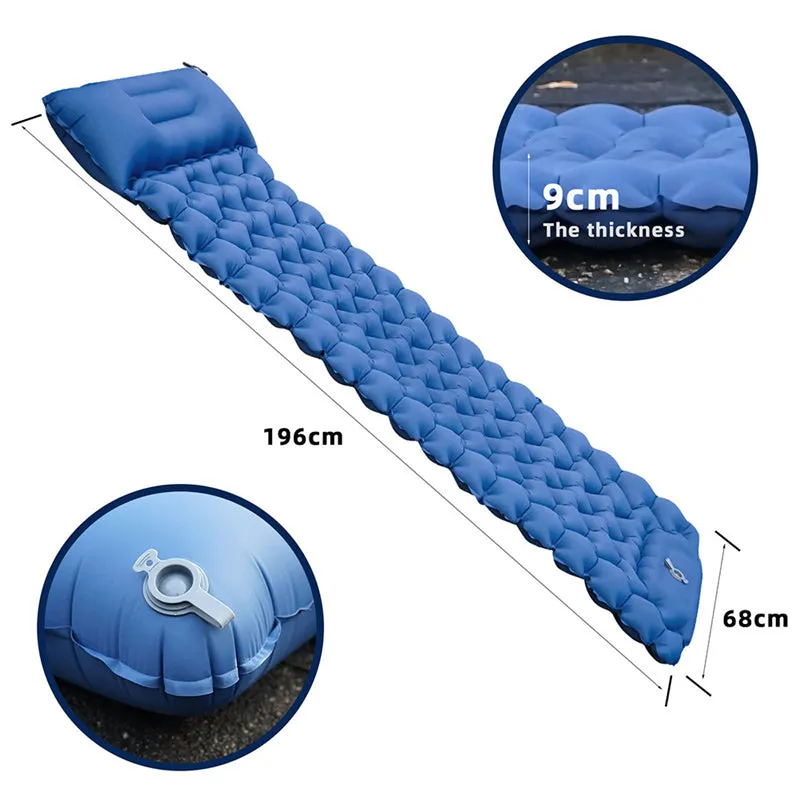 Inflatable Travel Camping Mattress Sleep Rest Pillow Pump Outdoor Pad