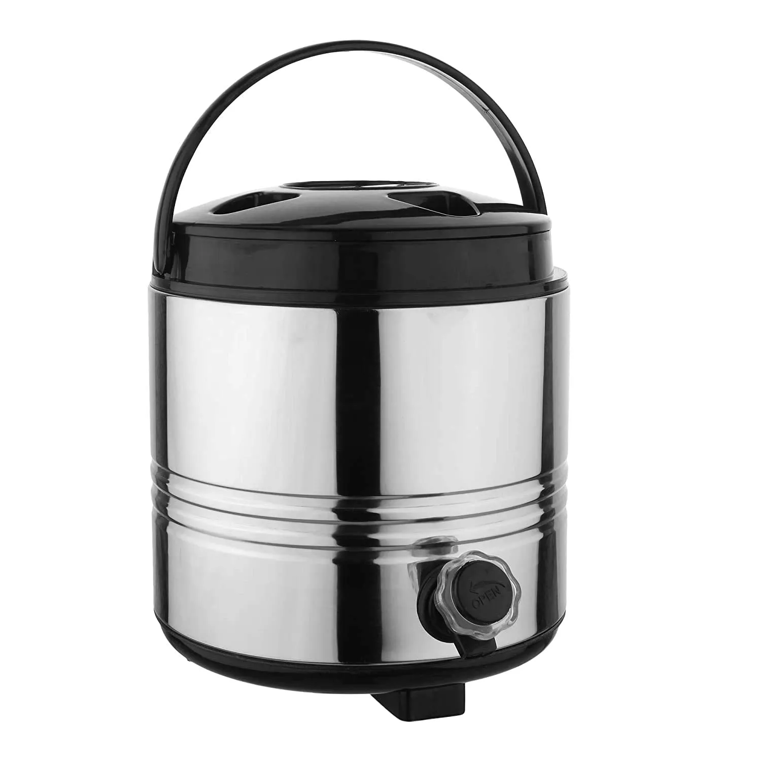 JSI® Thermal Insulated Water Jug I 5 Liters Silver Black Color I Stainless Steel Water Dispenser Keeps Water hot and Cold Upto 5-6 Hours I with Easy to Carry Handle