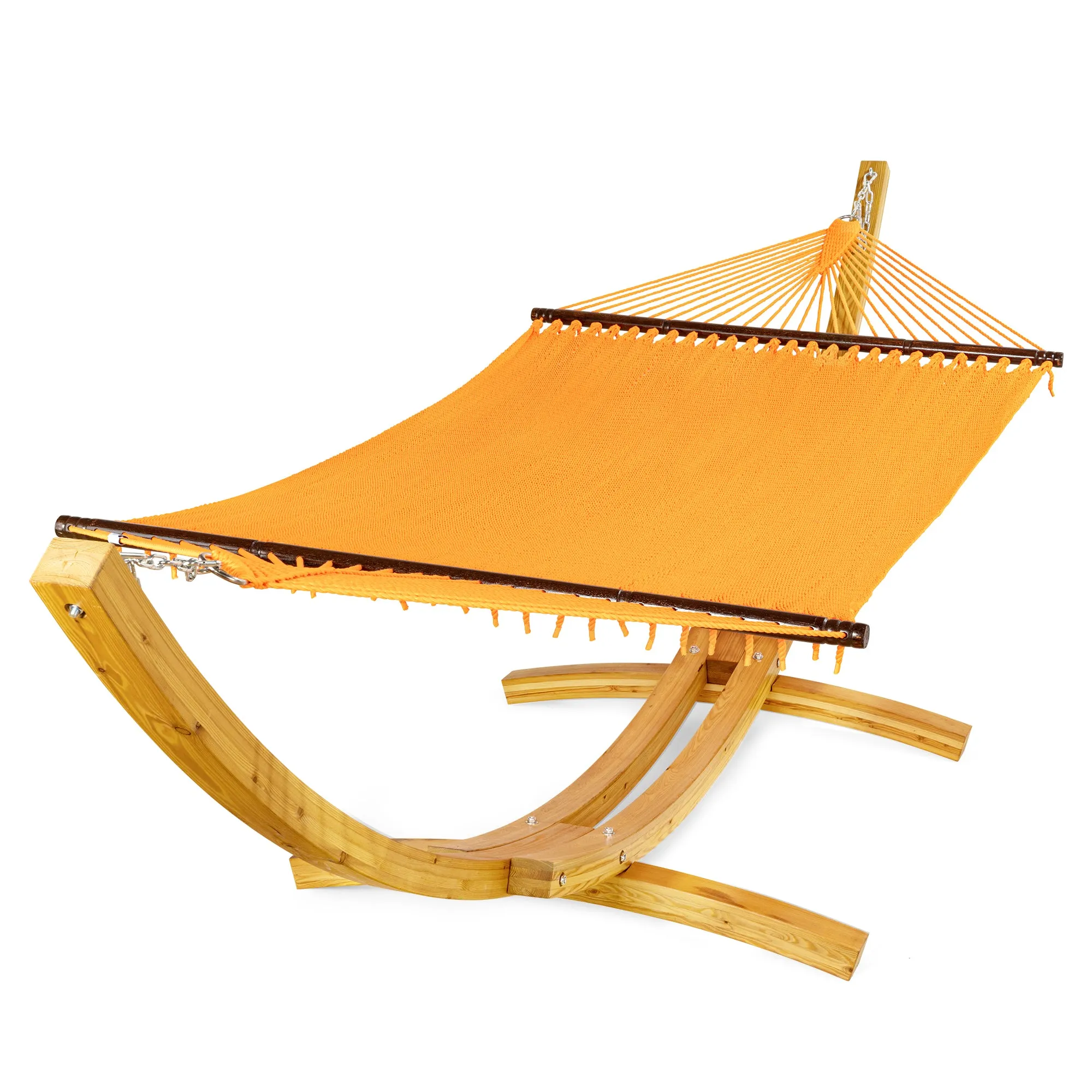 Jumbo Caribbean Hammock Orange and Wood Arc Hammock Stand