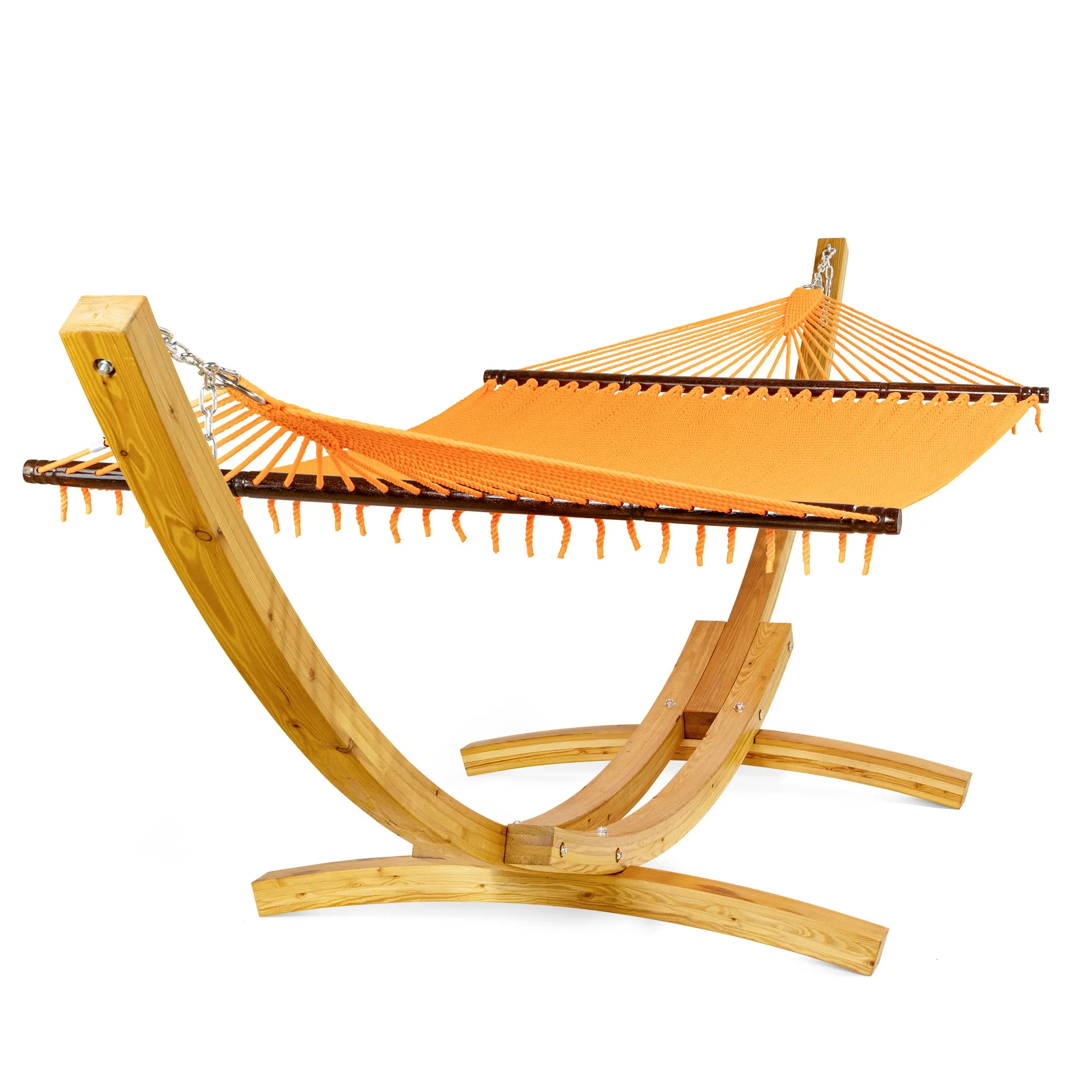 Jumbo Caribbean Hammock Orange and Wood Arc Hammock Stand