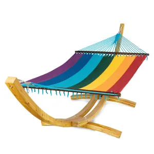 Jumbo Caribbean Hammock Rainbow and Wood Arc Hammock Stand