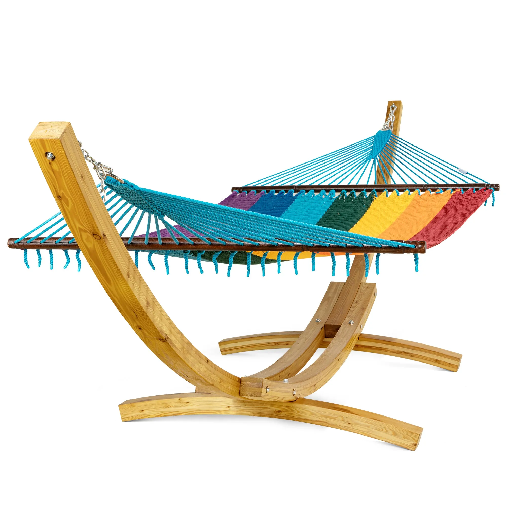 Jumbo Caribbean Hammock Rainbow and Wood Arc Hammock Stand