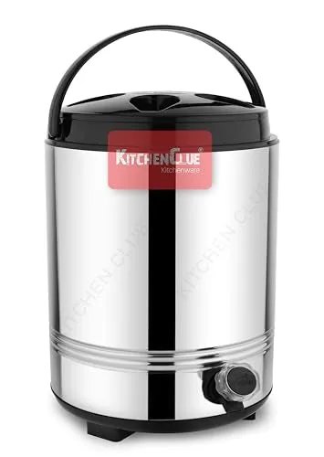 KITCHEN CLUE Double Walled Stainless Steel Hot Tea/Water Thermos For Office Home Kitchen, 8 Liter-Silver, PUF Insulated Hot And Cold Water Dispenser With Leak proof Tap I Durable & Sturdy base