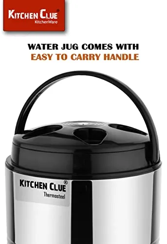 Kitchen Clue PUF Insulated Hot & Cold Water Jug/Container for Office Home Kitchen I Travel Water/Tea Jug with Carry Handle I Hot & Cold Upto 4-5 Hours I Unbrerakable & Lightweight 10 Liters