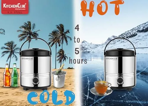 Kitchen Clue Stainless Steel Drinking Water Containers 4.5 Liters - PUF Insulation Hot and Cold Water Jug for Up to 4-5 Hours - Travel Steel Water Dispenser for Office Home Kitchen Picnic