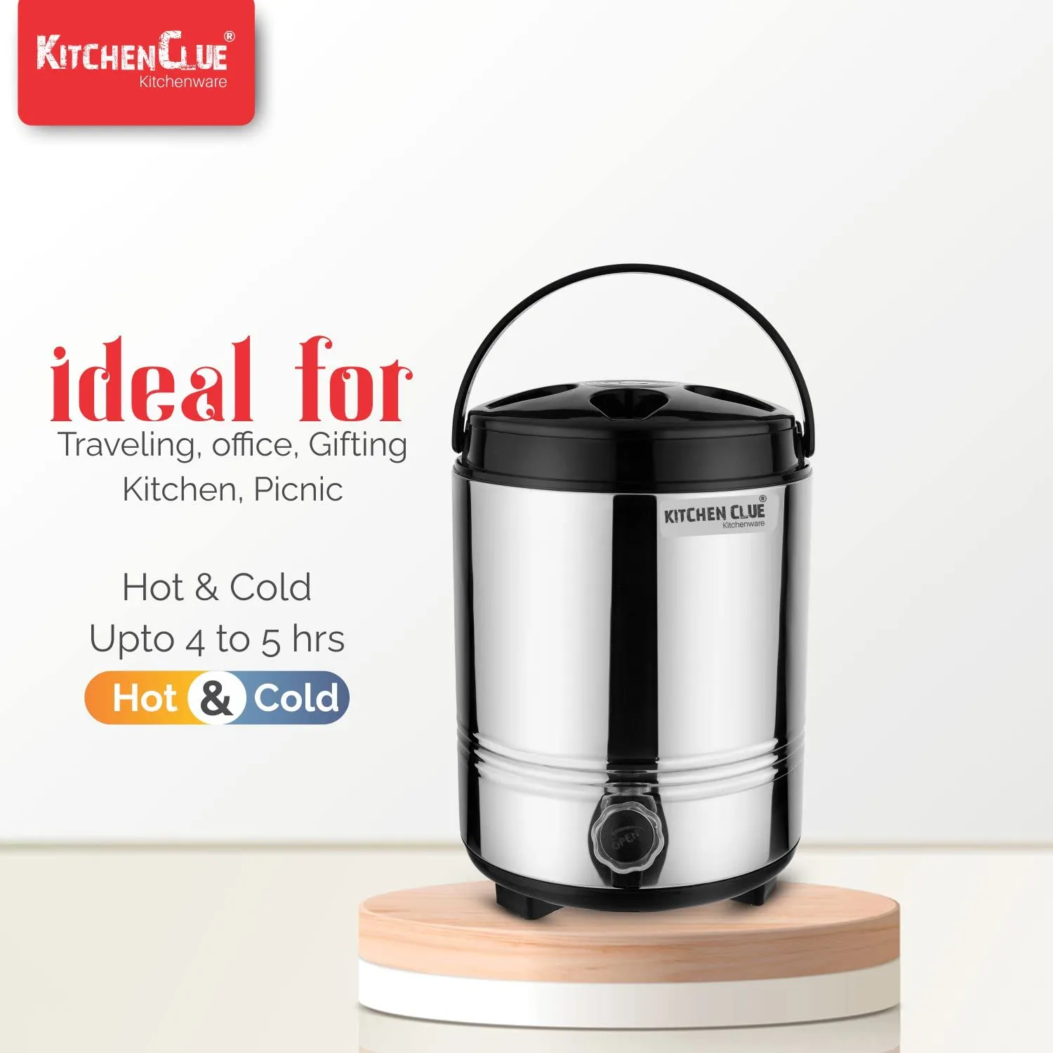 KITCHEN CLUE Stainless Steel Hot and Cold Water Containers with Tap, 10 Liters I PUF Insulated Hot N Cold Upto 4-5hours I Summer Edition Cool Water Dispenser for Office Home Kitchen Travelling