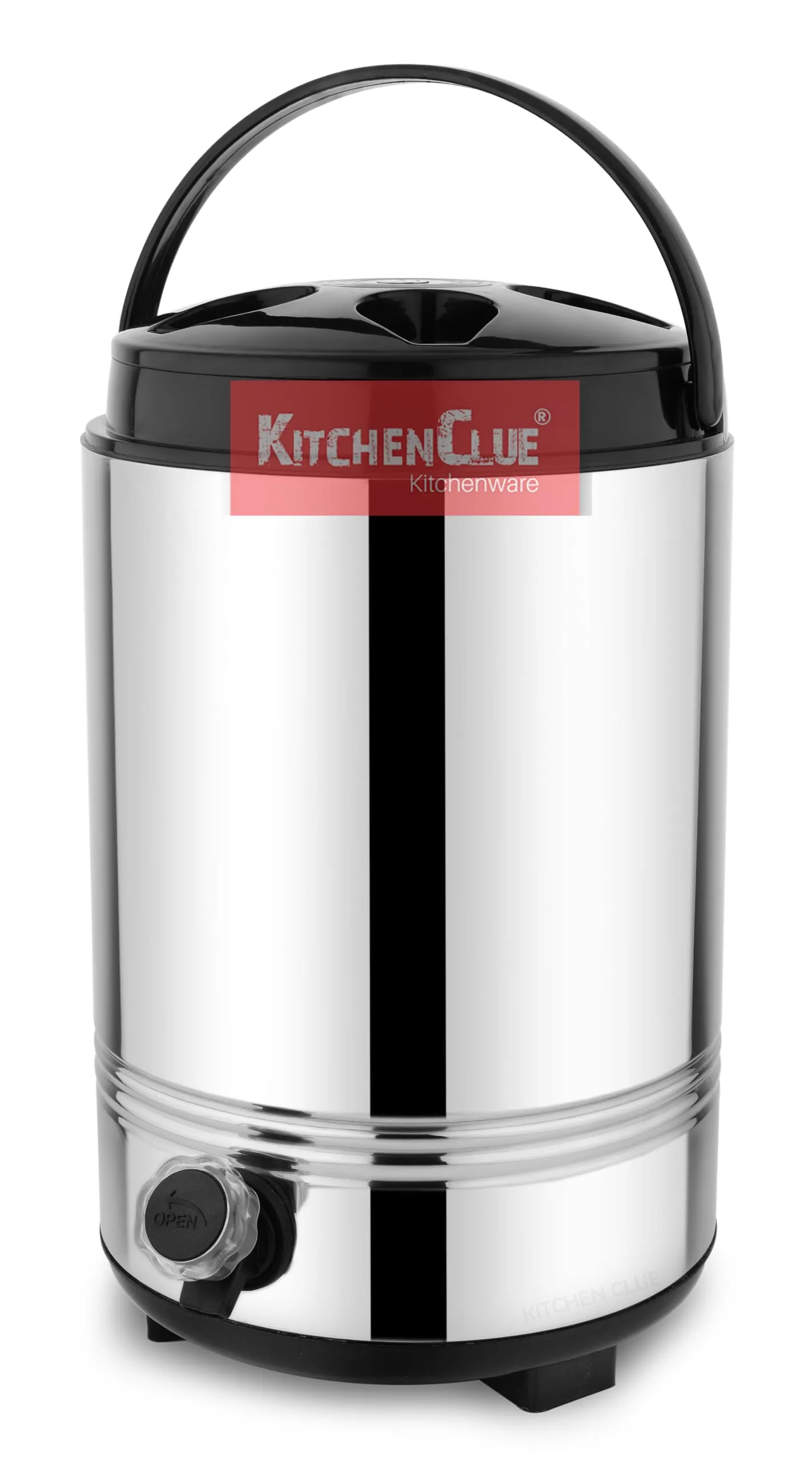 KITCHEN CLUE Steel Water Jug 10 Liters, Silver - PUF Insulated Hot and Cold Water Dispenser for Office Home Kitchen - Double Walled Vaccum Thermos for Hot Tea/Coffee/Water - Highly Durable