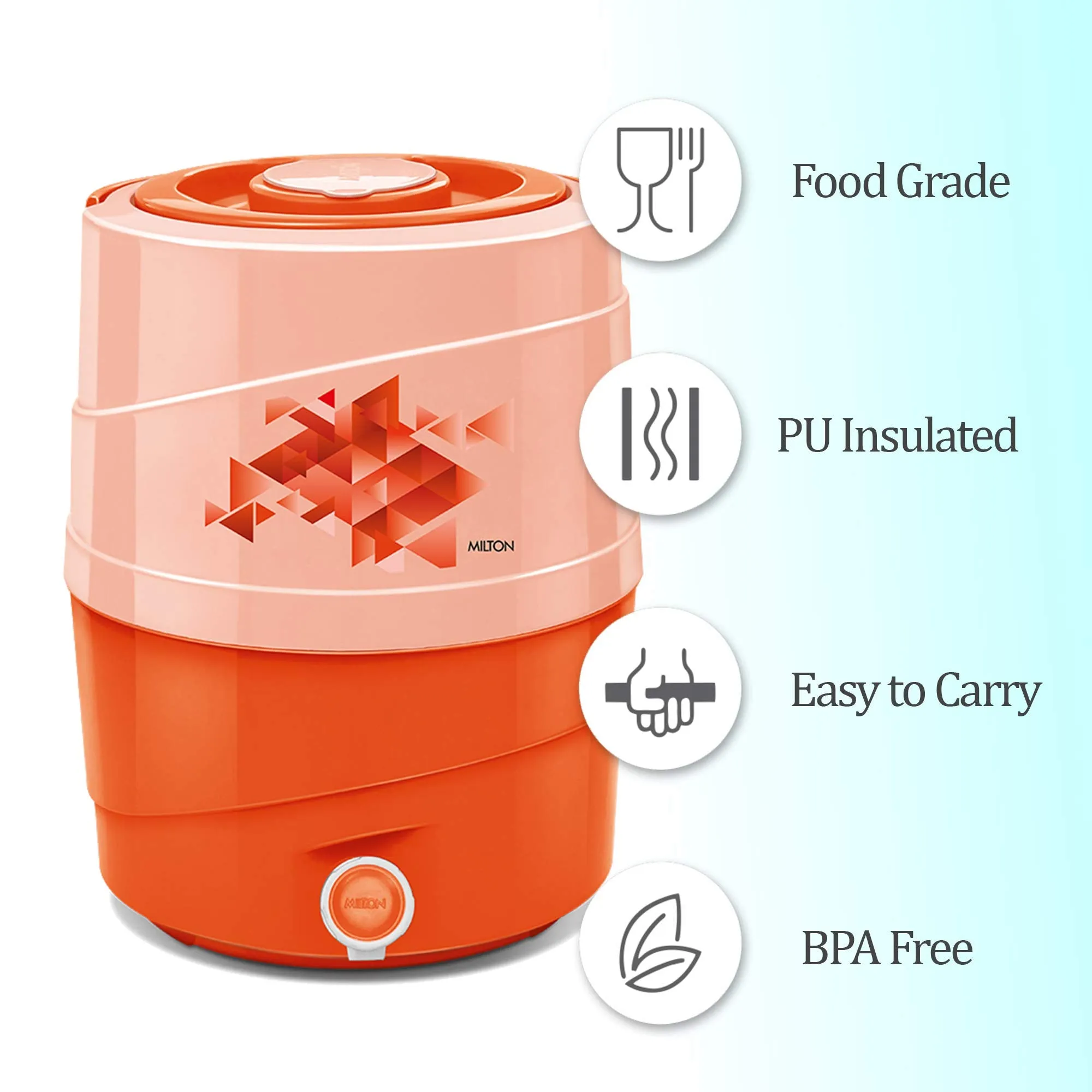 Milton New Kool Rover 12 Insulated Water Jug, 11 litres, Orange | BPA Free | Food Grade | PU Insulated