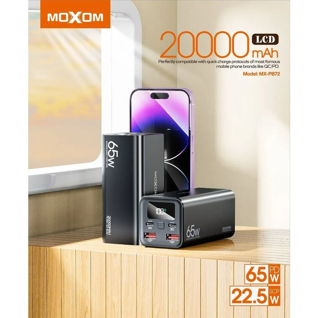 MOXOM 65W Fast Charging Power Bank PD65W LCD 20000mAh (MX-PB72)