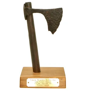 Original 9th - 10th Century Rus' People “Viking” One Handed Skeggøx Bearded Battle Axe Head Excavated in Western Ukraine with Stand