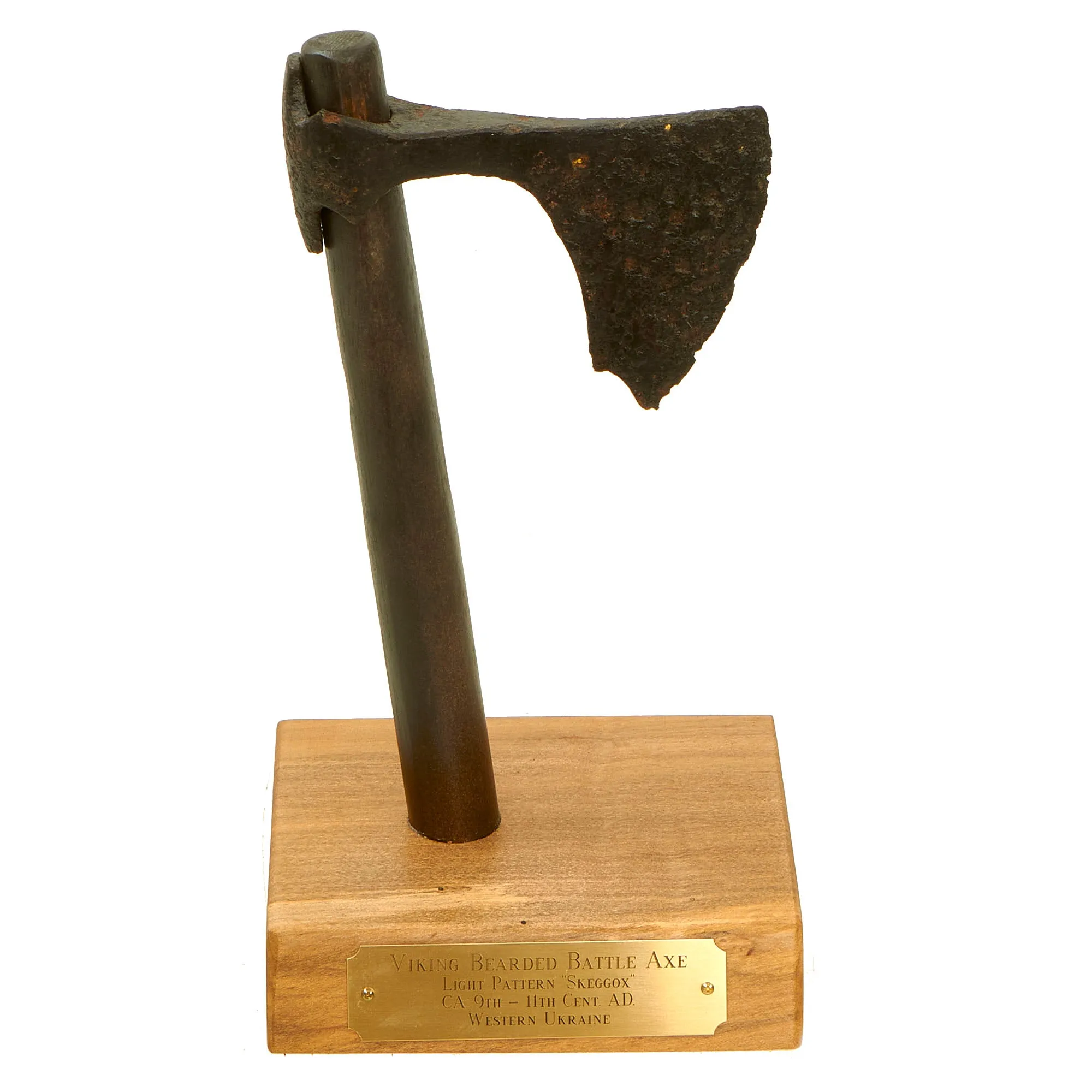 Original 9th - 10th Century Rus' People “Viking” One Handed Skeggøx Bearded Battle Axe Head Excavated in Western Ukraine with Stand