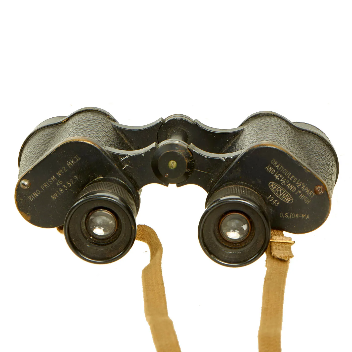 Original British WWII No.2 Mk.III 6X Binoculars Dated 1943 By Kershaw With 1941 Dated Case