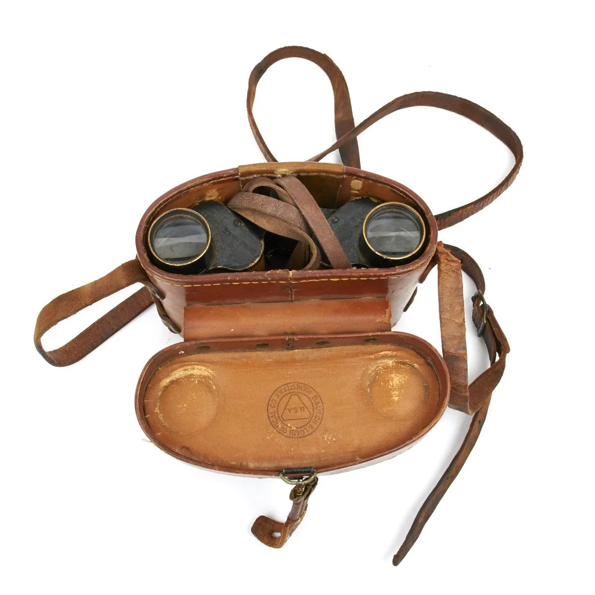 Original U.S. WWI Officer Binoculars in Lather Case - Named to Captain Cox