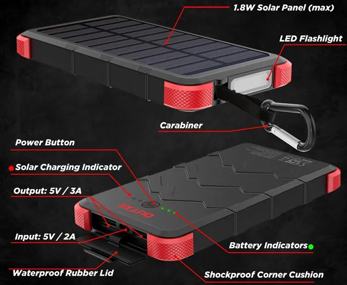 OUTXE Savage IP67 Rugged Solar Power Bank 10,000mAh