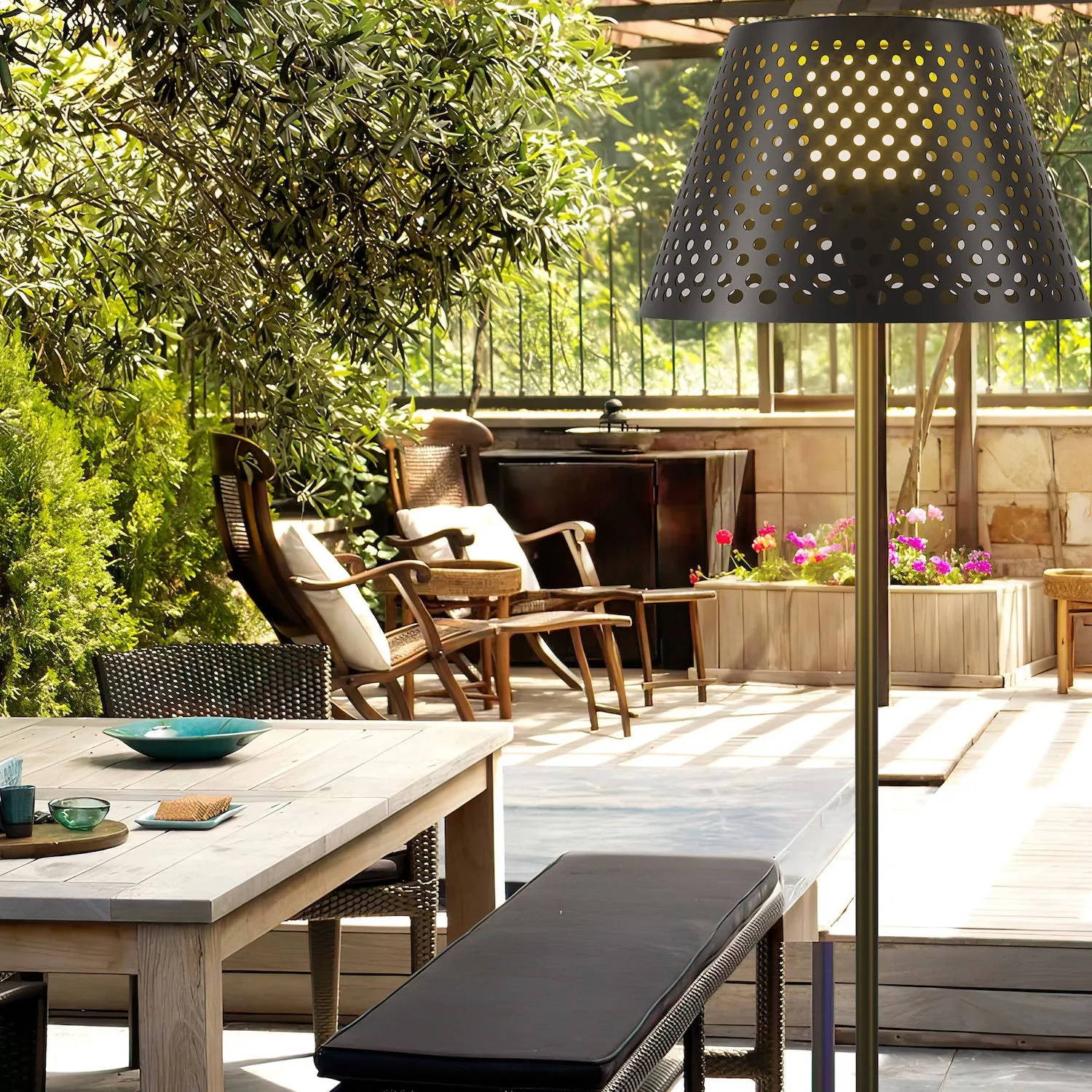 Perforated Solar-Powered Outdoor Floor Lamp