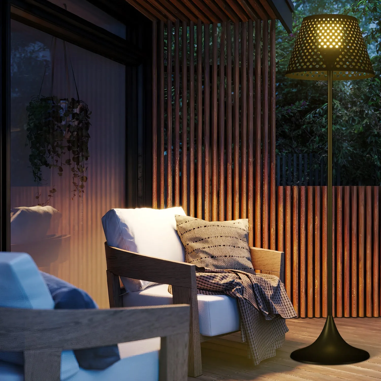 Perforated Solar-Powered Outdoor Floor Lamp